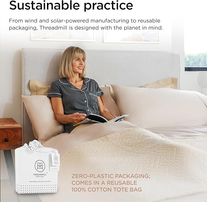 Threadmill Luxury 800 Thread Count Queen 100% Cotton Sheets - Light Beige Sateen Weave Bed-Sheets, Better Than Egyptian Cotton,4 Pc Solid Soft Bedding Set, Fits 16" Deep Pocket