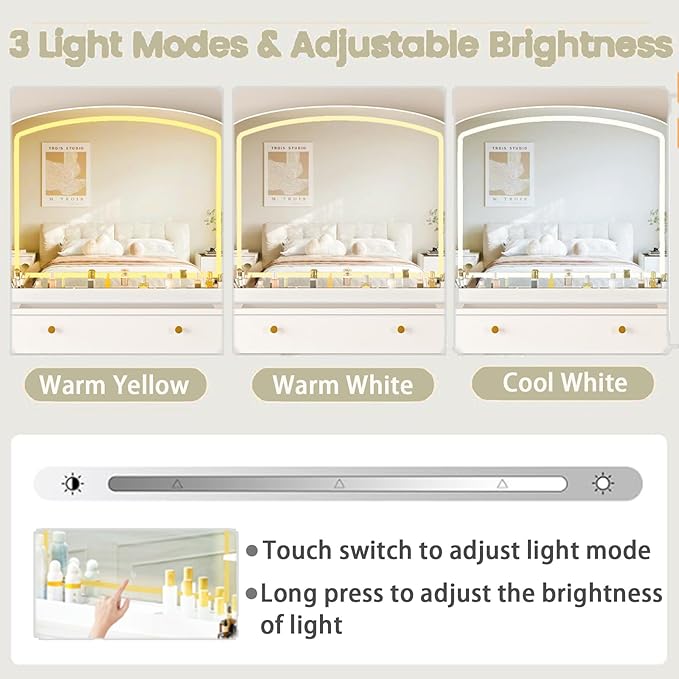 Makeup Vanity Desk with Mirror, Makeup Vanity with Power Outlet, 55" Large Vanity with 9 Drawers & Storage Shelves for Bedroom, White