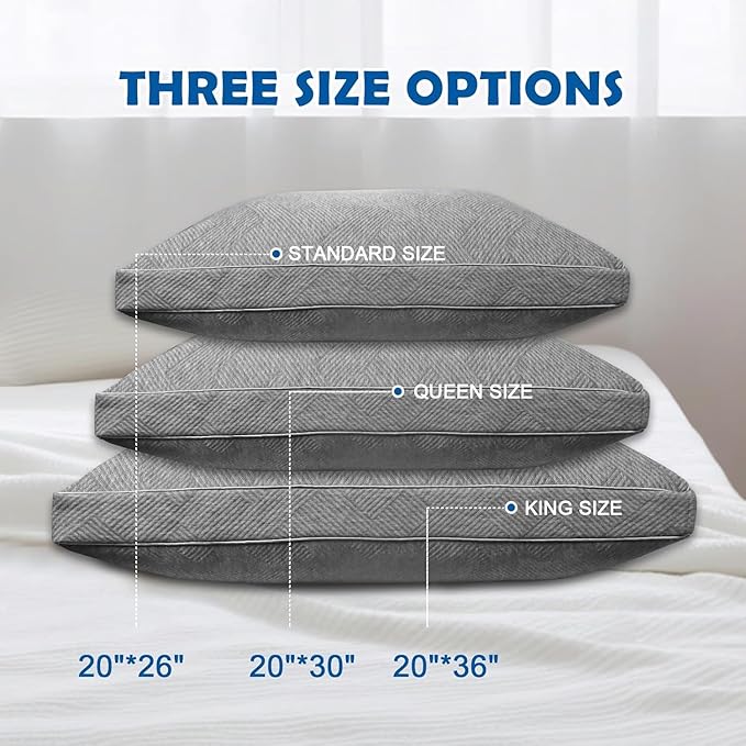 Shredded Foam Pillow King Size - Cooling Memory Foam Pillows That Stay Cold Adjustable Pillows for Sleeping Double-Sided Pillowcase