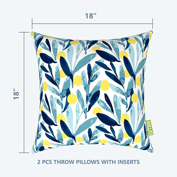 LVTXIII Outdoor/Indoor Throw Pillows, Decorative Throw Pillows with Inserts, 18"x18" Square Pillows for Bed, Couch, Sofa and Patio Furniture (Set of 2, Leaves Multi)