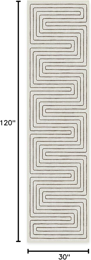 RUGGABLE x Jonathan Adler Machine Washable Modern Runner Rug – Labyrinth Camel/Ivory 2.5x10, Stain-Resistant, Non-Slip – Washable Rug for Hallway, Entryway, Living Room & Kitchen–with Standard Pad