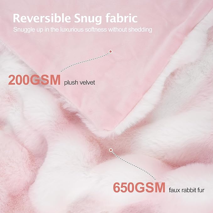 Plush Faux Rabbit Fur Throw Blanket – 850GSM Thick & Warm, Ultra Soft Fluffy Blanket for Couch, Bed, Sofa, Ideal Gift for Women, 50" × 60", Light Pink