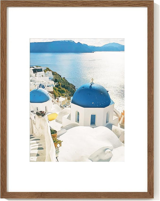 Axeman 16x20 Picture Frame with Mat for 11x14, Solid Oak Wood Poster Frame with Tempered Glass for Home Decor, Wooden 16x20inch Photo Frame for Art Photo and Prints, Wall Hook Included, Walnut