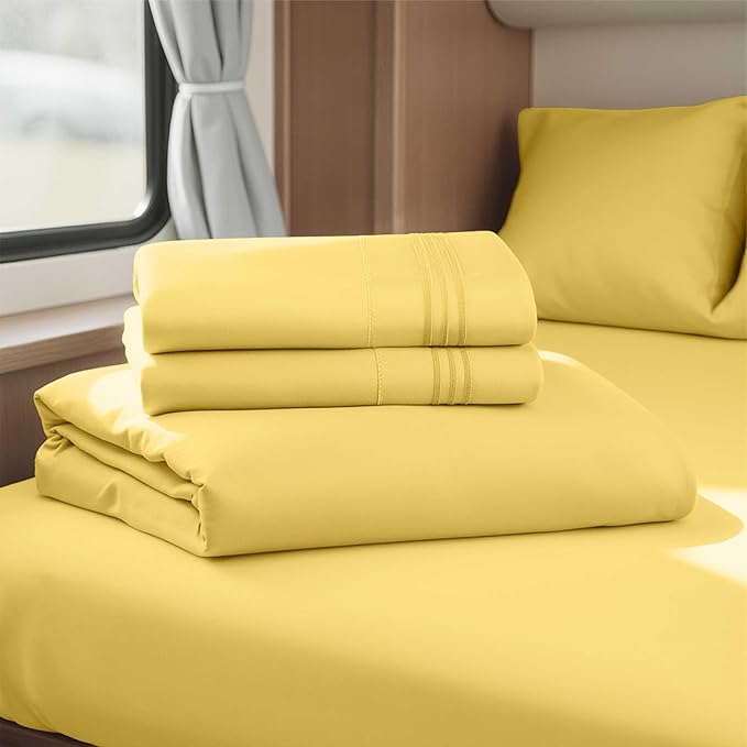 Clara Clark Bed Sheets, Premier 1800 Series 4 Piece RV Queen Sheet Set, Luxury Soft Sheets for RV Bunks, Short Queen - Custard Mellow