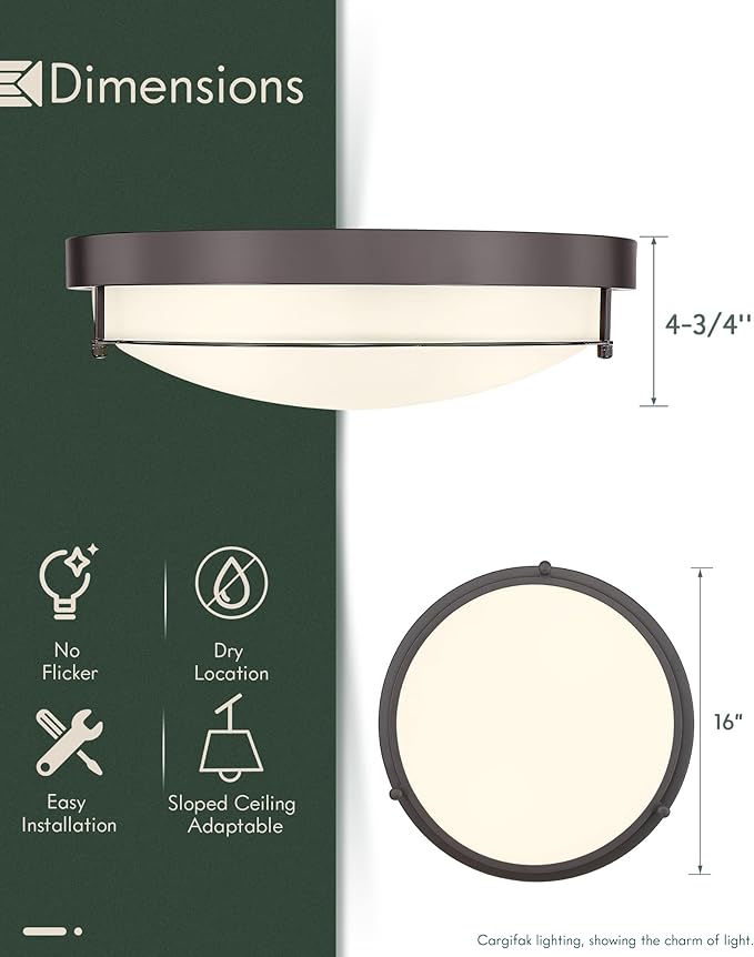 16 inch Flush Mount Ceiling Light, 3-Light Close to Ceiling Light Fixtures with Oil Rubbed Bronze Finish for Bathroom Bedroom Kitchen Hallway, CL4822-3W-BK