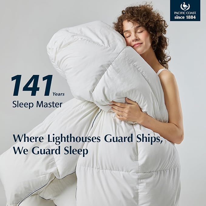 PACIFIC COAST Goose Down Fiber Comforters Queen Size Duvet Insert, All Season White Comforter, 3D Hidden-Stitch Baffle Box Design, 8 Tabs, Gifts for Women/Men, Extra Fluffy Luxury Duvet (90"x90")