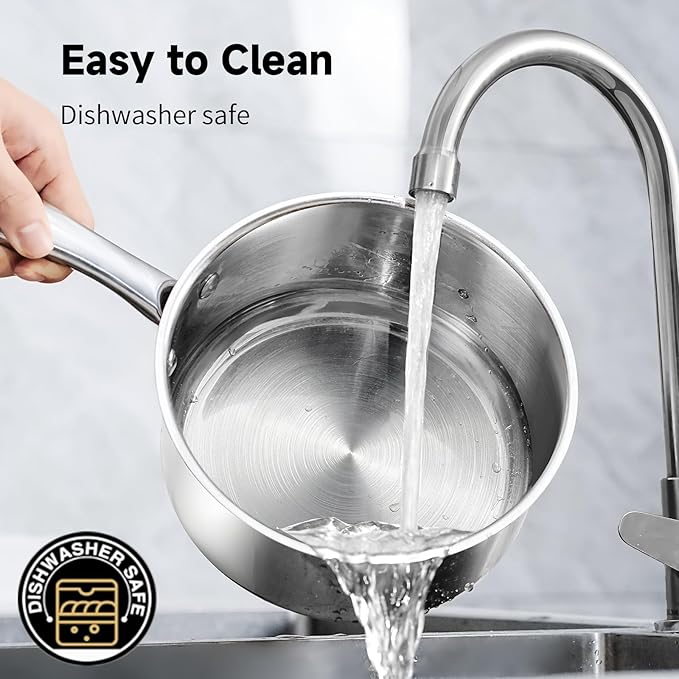 1Qt & 2Qt Stainless Steel Sauce Pan Set with Lid,4 Pcs Non Stick Saucepan,Small Kitchen Pots,Induction Compatible,PFOA FREE