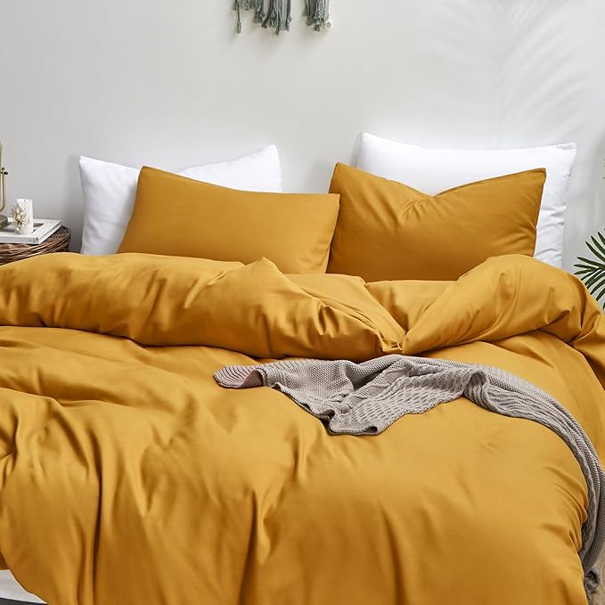 Luxlovery Mustard Yellow Comforter Set Queen Bedding Ginger Yellow Quilts Blanket Comfy Lightweight Cozy Solid Color Comforter Set for Women Men