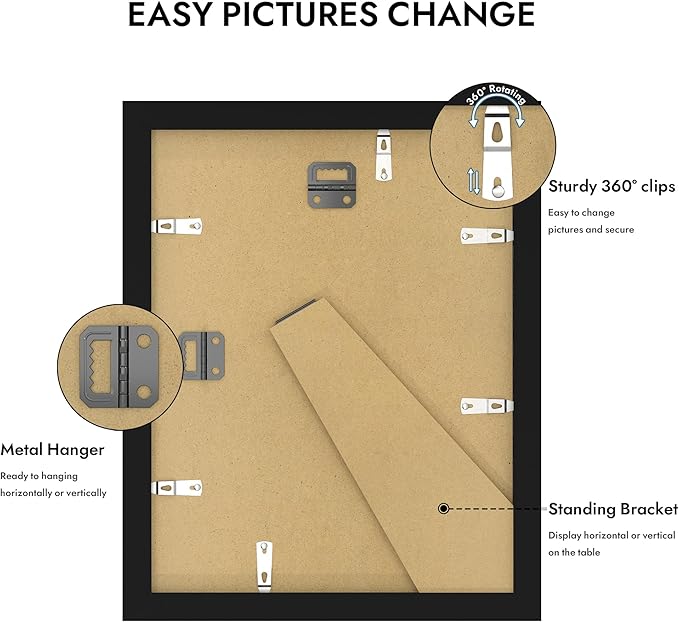 8.5 by 11 Diploma Picture Frame, Made of Real Glass and Wooden Certificate Frame, Horizontal and Vertical Display for Wall or Tabletop (Black, 1Pack)