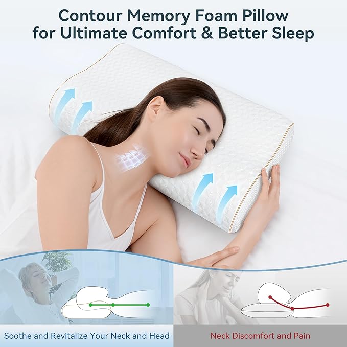 Sandwich Memory Foam Pillow for Sleeping - Ergonomic Cervical Cooling Pillows Queen Size, Adjustable Contour Pillow for Neck, Bed Pillow for Side, Back & Stomach Sleepers