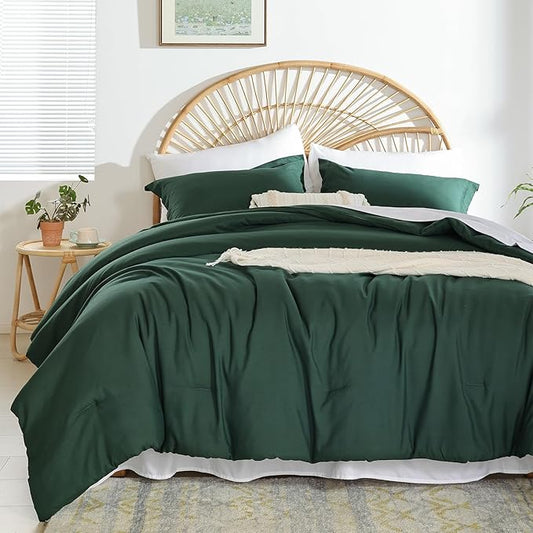 weigelia Emerald Green King Size Comforter Sets Dark Green Solid Color Comforter for All Season - King Bed in a Bag Comforter Set with Sheets and Pillow Shams (7 Pieces)
