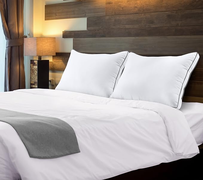 Utopia Bedding Bed Pillows for Sleeping Queen Size (Grey/White), Set of 2, Cooling Hotel Quality, Gusseted Pillow for Back, Stomach or Side Sleepers