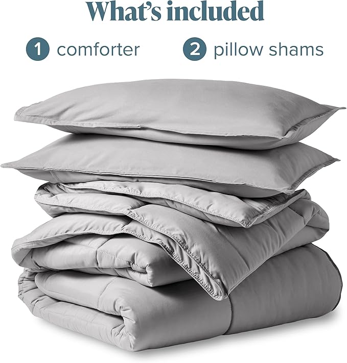 Bare Home Comforter Set - King/California King Size - Ultra-Soft - Goose Down Alternative - Premium 1800 Series - All Season Warmth (King/Cal King, Light Grey)