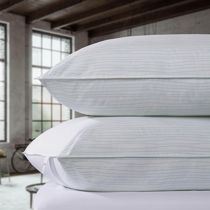 Calvin Klein Wave Print 20" x 28" Standard/Queen Size Set of 2 Bed Pillows for Sleeping, White