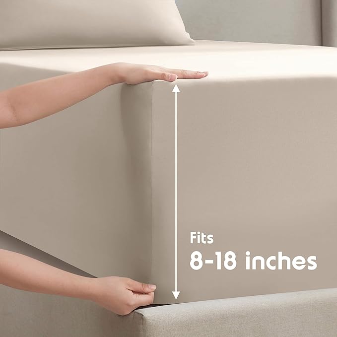 Nestl Split King Sheet Set - 1800 Ultra-Soft Microfiber Bed Sheets - Double Brushed - Deep Pockets - Easy Fit - 5 Piece Set - Bed Sheets & Pillowcases (Split King Size, Beige Cream)