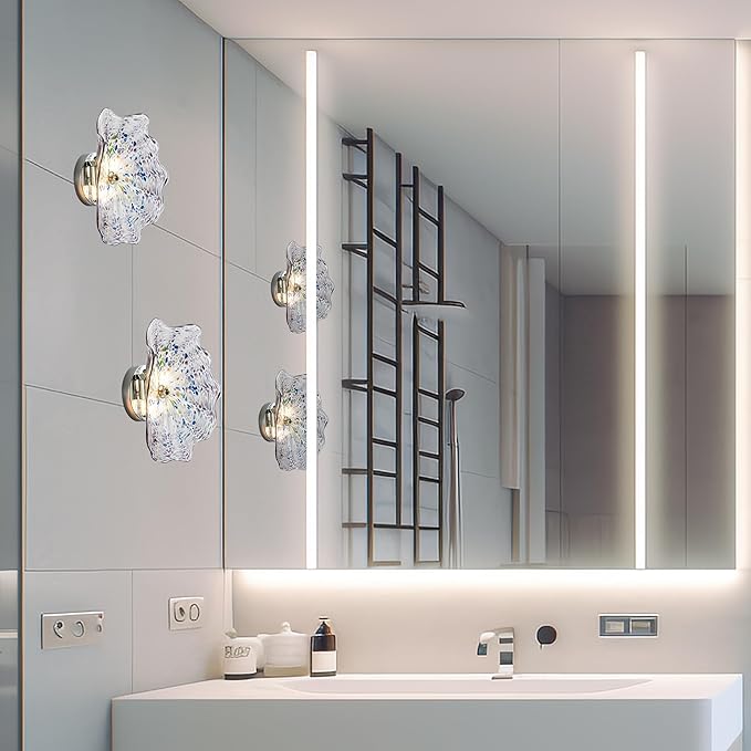 Hand Blown Glass Plate Wall Decor, Modern Unique Glass Wall Art, Lotus Leaf Wall Plate Shape Wall Sconce with Transparent and Easy to Clean for Staircase, Living Room, Kitchen, Hallway (Blue-2)