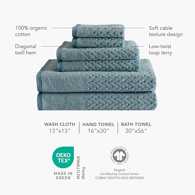Texere 100% Organic Cotton Jacquard 650 GSM Premium Bath Towel Sets - Extra Absorbent Quick Dry and Plush (Cable, Excalibur, 2 Bath & 2 Hand Towels)