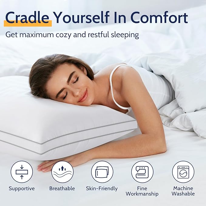 Pillows Standard Size Set of 2, Bed Pillows for Sleeping 2 Pack, Luxury Hotel Quality, Supportive Standard Pillows with Soft Down Alternative for Back Stomach Side Sleepers, Machine Washable