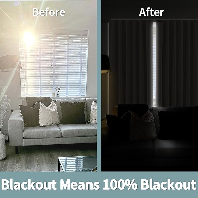 BGment Champagne 100% Blackout Curtains with Thermal Insulation Liner，63 Inch Curtains 2 Panel Set Double Layer Light Blocking Rod Pocket and Back Tab Window Curtain for Bedroom(42 x 63 Inch)