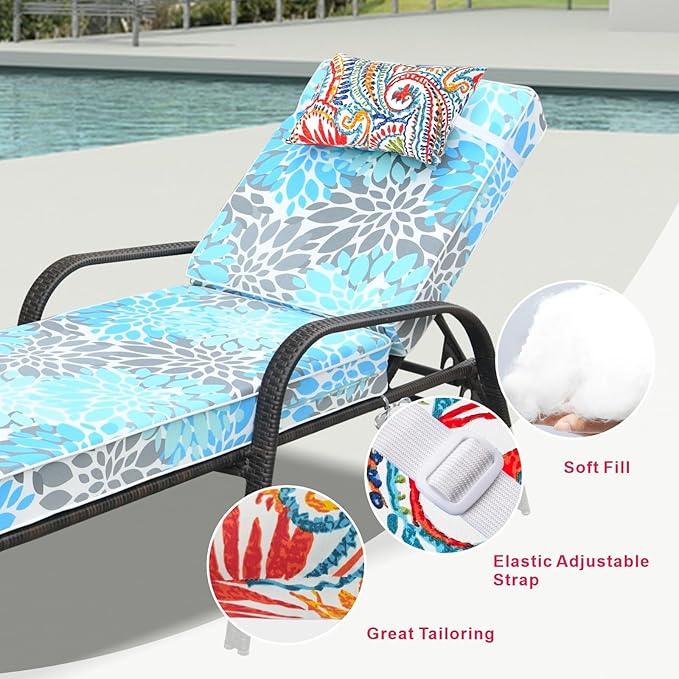 JMGBird Outdoor Pillow for Chaise Lounge Chair Set of 2 Waterproof Headrest Pillow Lumbar Pillows with Insert & Adjustable Elastic Strap for Beach Poolside Patio Office, 10x16 Inch