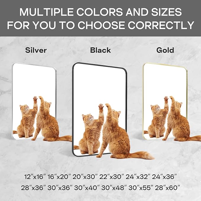 Wall Mount Mirror for Bathroom, Brushed Gold Metal Framed Rounded Corner Rectangular Vanity Mirror (18" x 24", Gold)