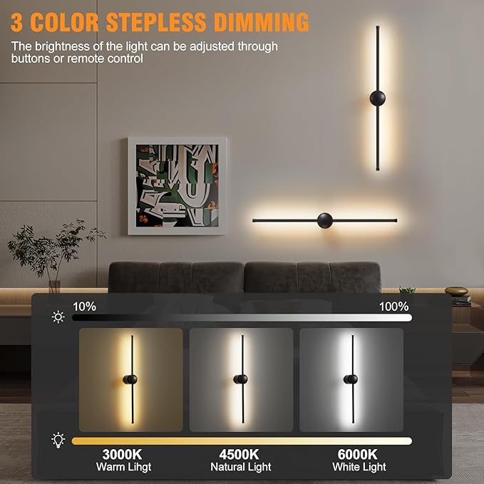 Battery Operated Wall Sconce Set of Two, Wireless Battery Powered LED Wall Lights with Remote, 360°Rotation, Rechargeable, Dimmable,Black Modern Cordless Wall Lamp for Living Room Bedroom