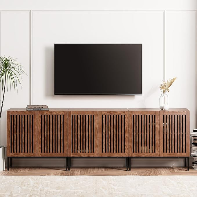 Farmhouse TV Stand for TVs up to 95 inch, 3 in 1 Entertainment Center TV Console with Storage Cabinets and Metal Base,Media Console for Living Room, Brown