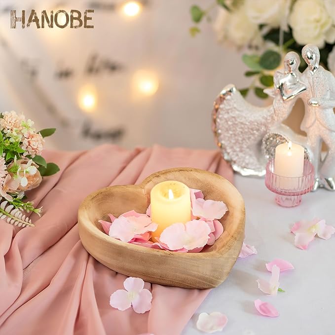 Hanobe Decorative Dough Wood Bowl: Small Heart Shaped Bowls for Decor Wooden Bowl for Table Centerpiece, Natural 7.8"
