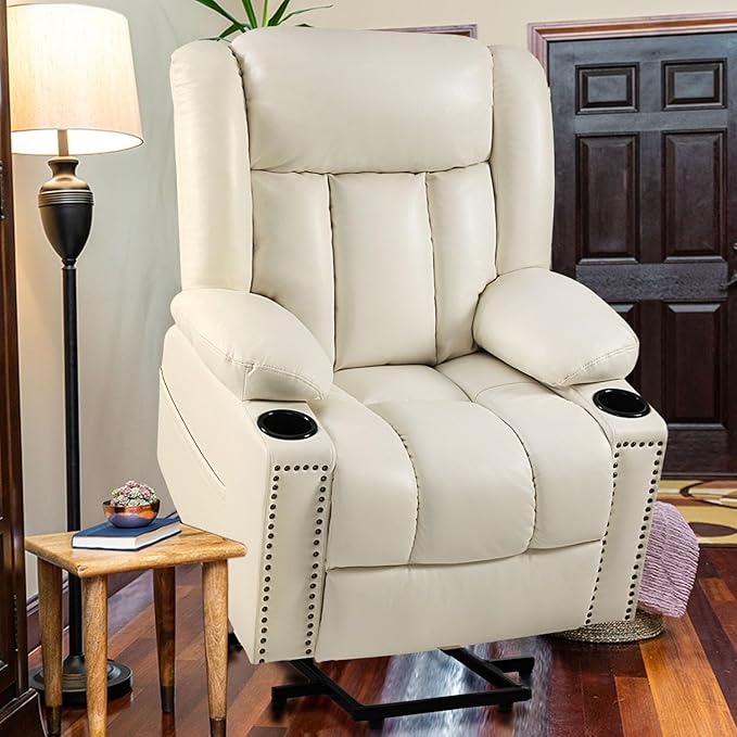 Small Power Lift Chairs Recliners for Petite Elderly, 3 Position Lift Recliner Chair for Small Space, Heating and Massage, USB-A USB-C, Cup Holder, Side Pocket Beige