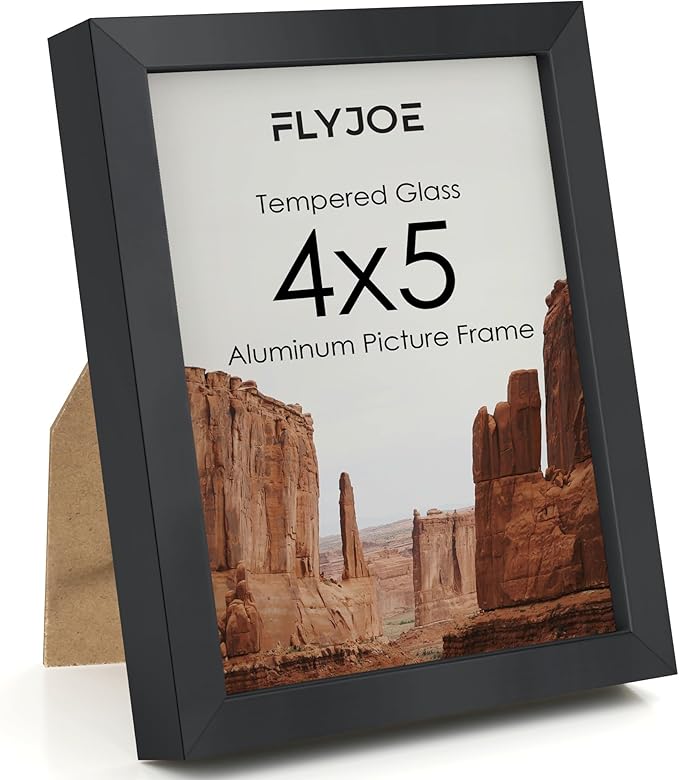 4x5 Metal Picture Frame - Black Aluminum Picture Frames with Real Glass for Wall Hanging or Tabletop, Horizontally or Vertically, 4 x 5 Wall Gallery Poster Photo Frames for 4 by 5 Photo, Black
