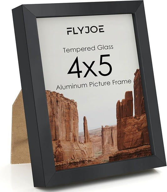 4x5 Metal Picture Frame - Black Aluminum Picture Frames with Real Glass for Wall Hanging or Tabletop, Horizontally or Vertically, 4 x 5 Wall Gallery Poster Photo Frames for 4 by 5 Photo, Black