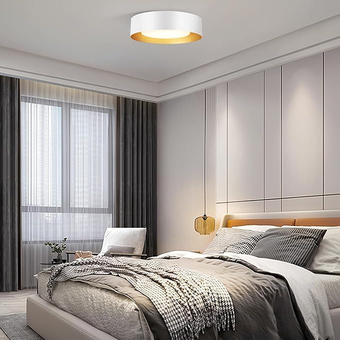 Vikaey Modern Mid Century Flush Mount Ceiling Light, 3-Light Minimalist Round Light Fixture, White Drum Ceiling Lamp with Glass Lampshade for Bedroom, Living Room, Kitchen, 16.5in