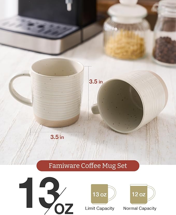 famiware Coffee Mugs Set of 4, 13 oz Mug Set, Ceramic Cup Set with Handle for Coffee, Tea, Cocoa, Milk, Constellation Series, Beige