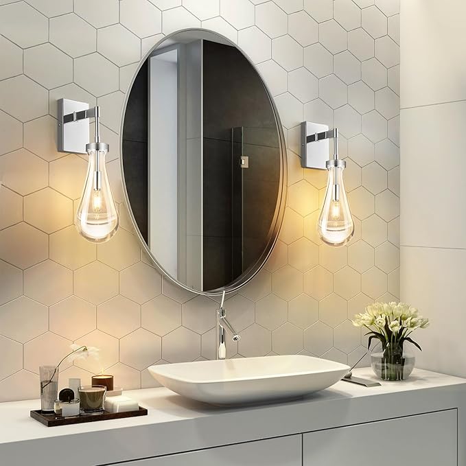 Raindrop Wall Sconces Set of Two Chrome Sconces Wall Decor Modern Brass Wall Lighting Glass Bathroom Sconces Indoor Vanity Light Wall Lamp for Bedroom Living Room Stair