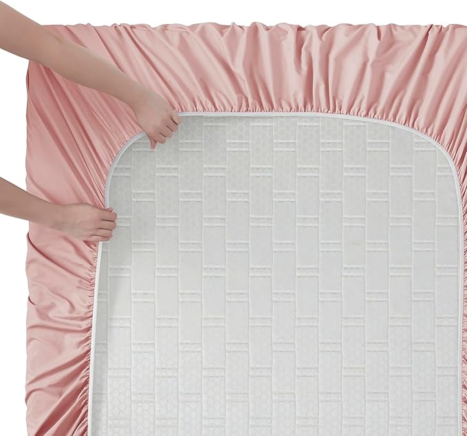 Clara Clark Bed Sheets, Premier 1800 Series Bed Sheet Set, Deep Pocket, Wrinkle, Fade, Stain Resistant, Luxury Soft Bedding Sheets & Pillowcases, King, Pink Beige