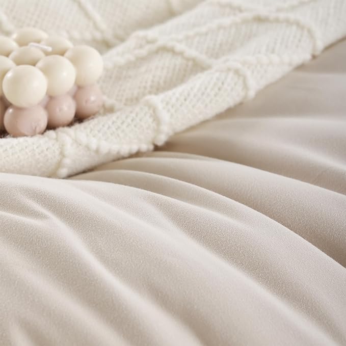 weigelia King Size Comforter Set 7 Pieces Beige Comforter Set Bed in a Bag Soft Microfiber King Bedding Set with Sheets, Pillow Shams and Pillowcases for All Season