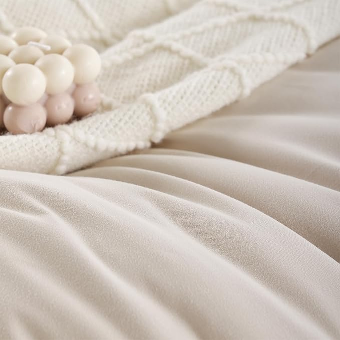 weigelia Full Size Comforter Set 7 Pieces Beige Comforter Set Comforters Full Size Microfiber Comforter Soft All Season with Sheets Lightweight Fluffy Bedding Set for Women and Men