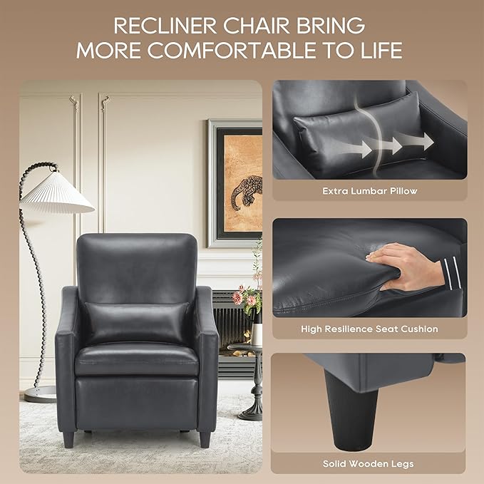 COLAMY Pushback Electric Recliner Chair Set of 2, Premium Leather Upholstery with Adjustable Angles, Extra Lumbar Pillow, Built-in Charging Port, Business-Casual Style for Living Room,Black