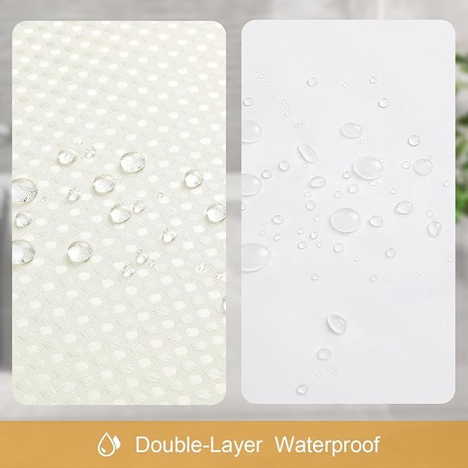 3 in 1 Shower Curtain Set, Cream Waffle Shower Curtain and PEVA Liner Set with 12 Stainless Steel Shower Curtain Hooks, Ivory Waterproof Fabric Shower Curtains for Bathroom, 72 W x 72 H