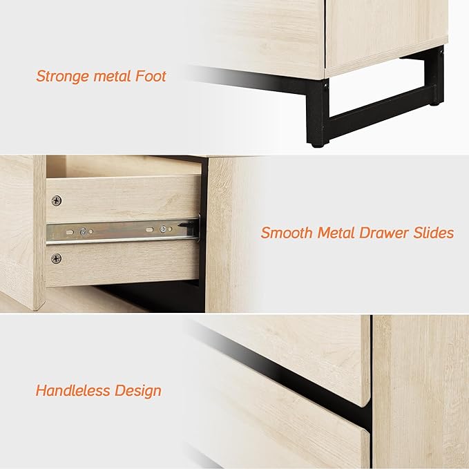 WAMPAT Modern TV Stand for TVs up to 100 inch, Entertainment Center TV Console with 9 Drawers and Metal Base, Media Console for Living Room, Bedroom, Light Oak