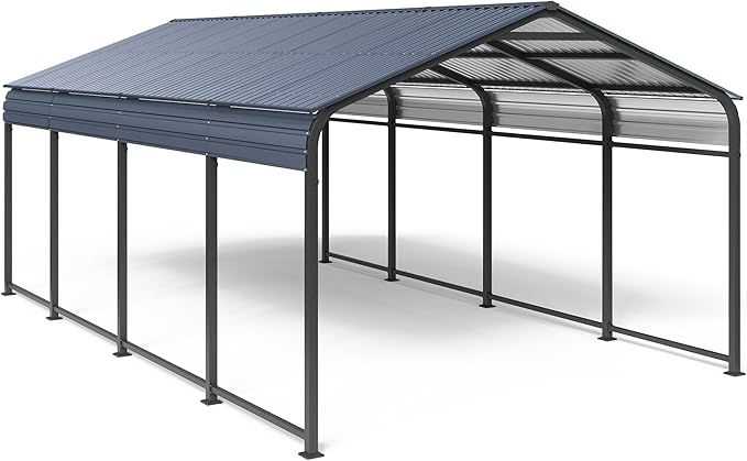 OC Orange-Casual 12 x 20 FT Metal Carport, Outdoor Heavy Duty Steel Canopy, Garage Car Shelter Shade with Metal Roof, Patio Car Tent for Car,Truck and Boats, Dark Gray