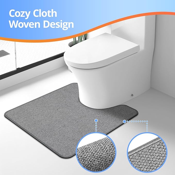 Toilet Rugs U Shaped Washable 24x20, Ultra Thin Toilet Rug Super Absorbent, Toilet Mat Rubber Backing Non-Slip, Toilet Mats Machine Washable Dry Quickly, Contour Bathroom Rugs for Toilet-Grey