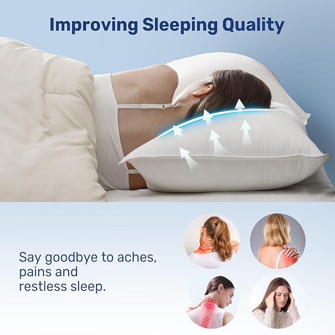 UNIKOME Ultra Soft Pillows Standard Size Set of 2 - Hotel Collection Luxury 100% Cotton Cover Down Alternative Bed Pillow, Fluffy Pillows for Back, Stomach or Side Sleepers