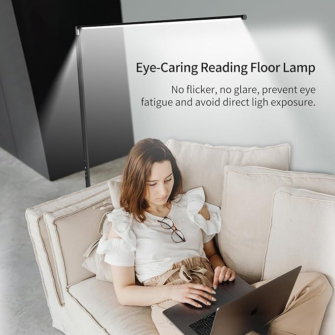 LED Floor Lamp, Bright Eye-Care Standing Lamp, Home Decor with Touch Control Dimmable Reading Light for Living Room, Bedroom, Office - Black