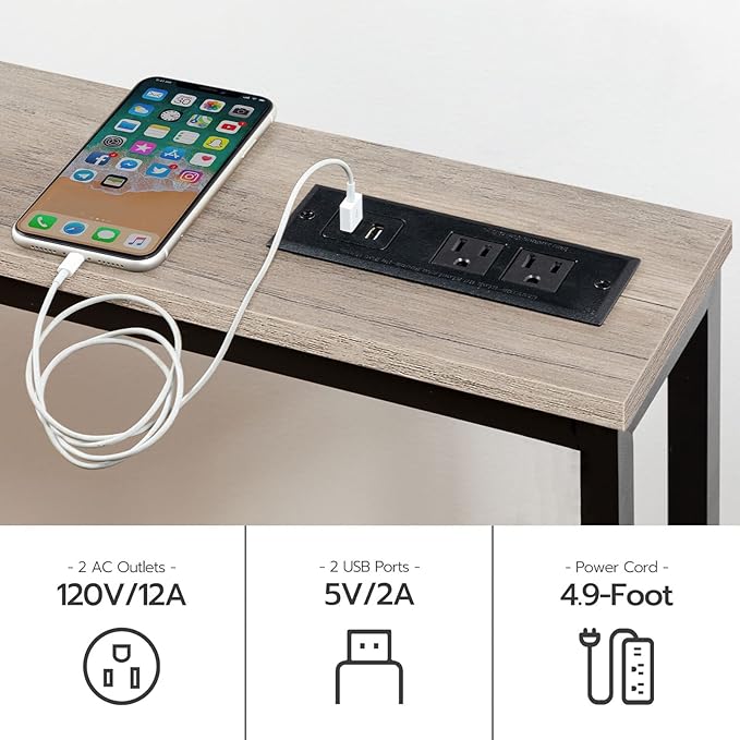 HOOBRO 2 Pack 5.9" Narrow Console Sofa Table with Power Outlets, 47.2" Long Behind Couch Table with Charging Station, Skinny Sofa Table for Living Room, Foyer, Greige BG15XGP201G1