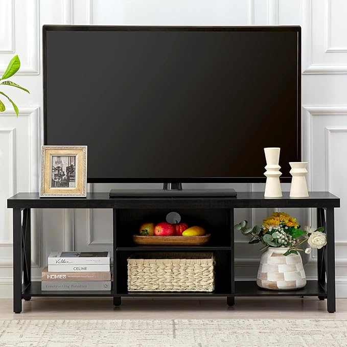 GAZHOME TV Stand for TV up to 65 Inches, TV Cabinet with Open Storage, TV Console Unit with Shelving for Living Room, Entertainment Room, Black