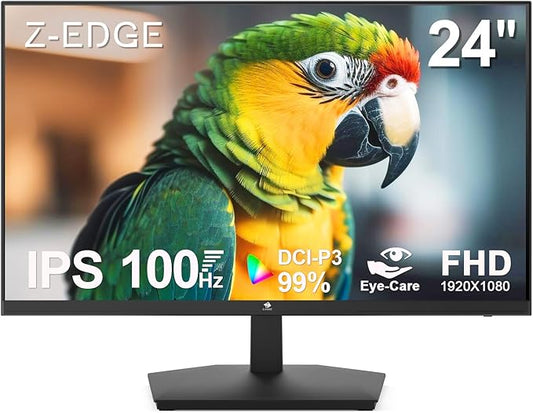 24 inch Monitor, Z-Edge Computer Monitor, Full HD 1920 x 1080p IPS 100Hz PC Monitor with HDMI, VGA, Frameless, U24I Anti-Glare Screen
