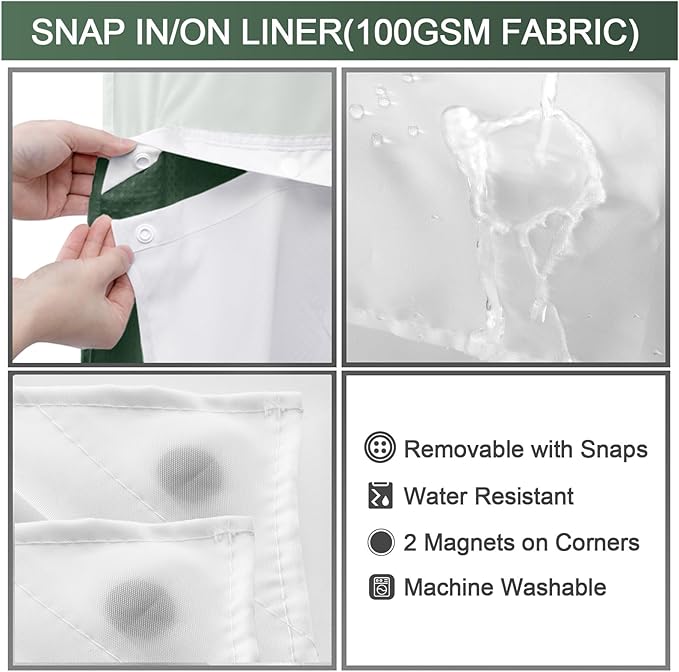 YellyHommy No Hook Shower Curtain with Snap in Liner Set Less Time Dark Green Waffle Shower Curtain for Bathroom 75" L x 72" W