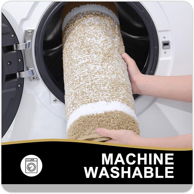 OLANLY Bathroom Rugs 44x24, Extra Soft and Absorbent Microfiber Bath Mat, Non-Slip, Machine Washable, Quick Dry Shaggy Bath Carpet, Suitable for Bathroom Floor, Tub, Shower (Runner, Beige)