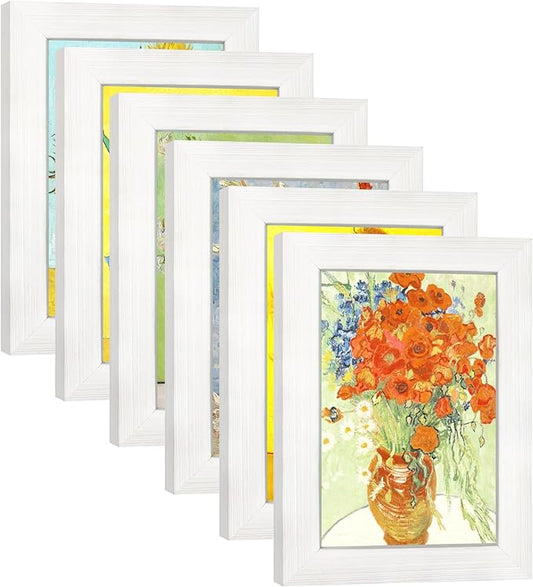 4x6 Picture Frame Set of 6 with Real Glass for Pictures 4x6 Without Mat, Wall Gallery or Tabletop display Photo Frames in White